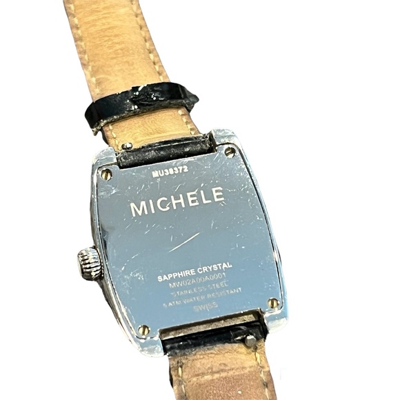 MICHELE MINI URBAN STAINLESS STEEL WATCH WITH BLACK PATENT LEATHER STRAP - Picture 5 of 16